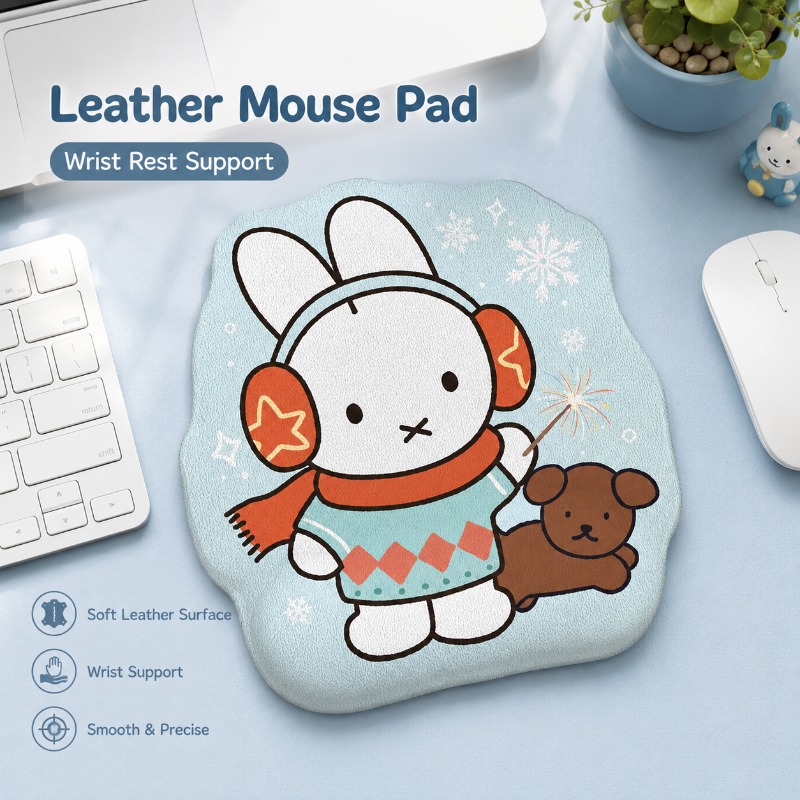 Desk Setup Designer - Anime Miffy Leather Mouse Pad with