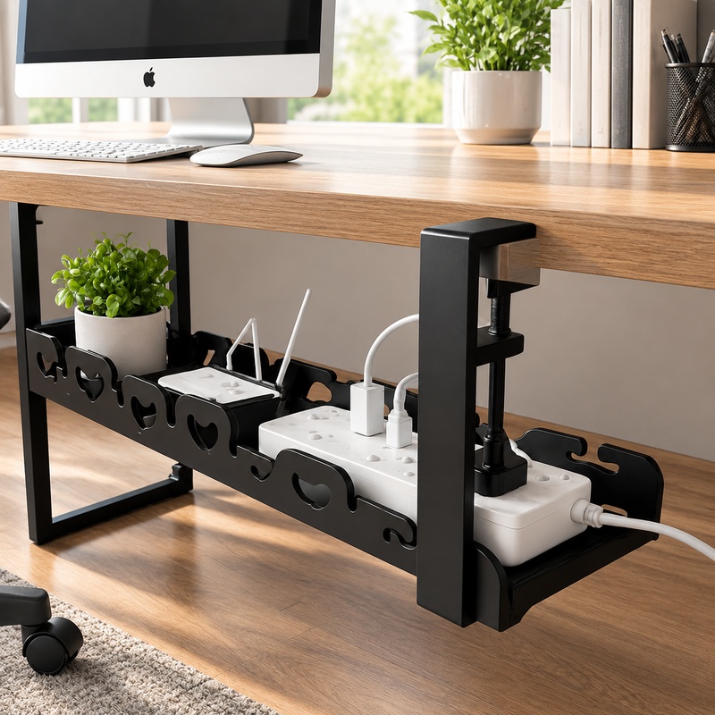 Desk Setup Living Room - Desk Cable Storage Rack with Metal