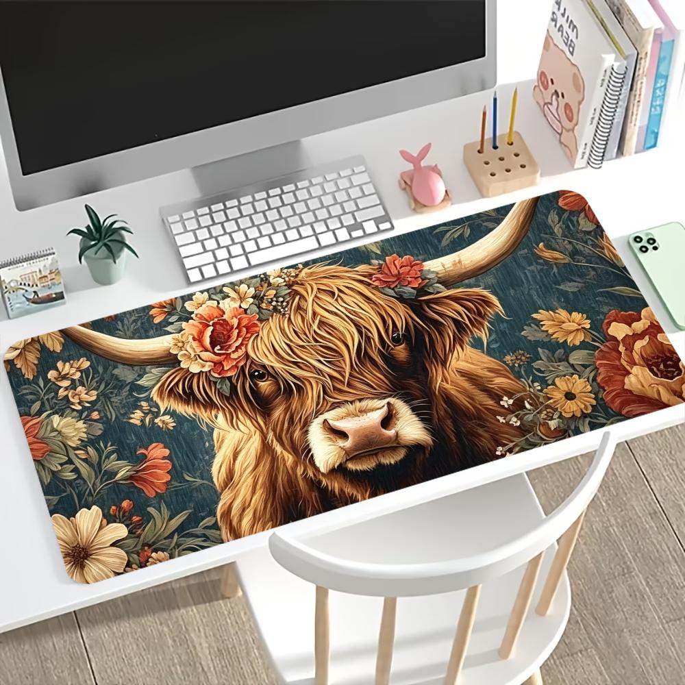 Desk Setup Gaming Pc - Vintage Highland Cow Floral Gaming Mouse