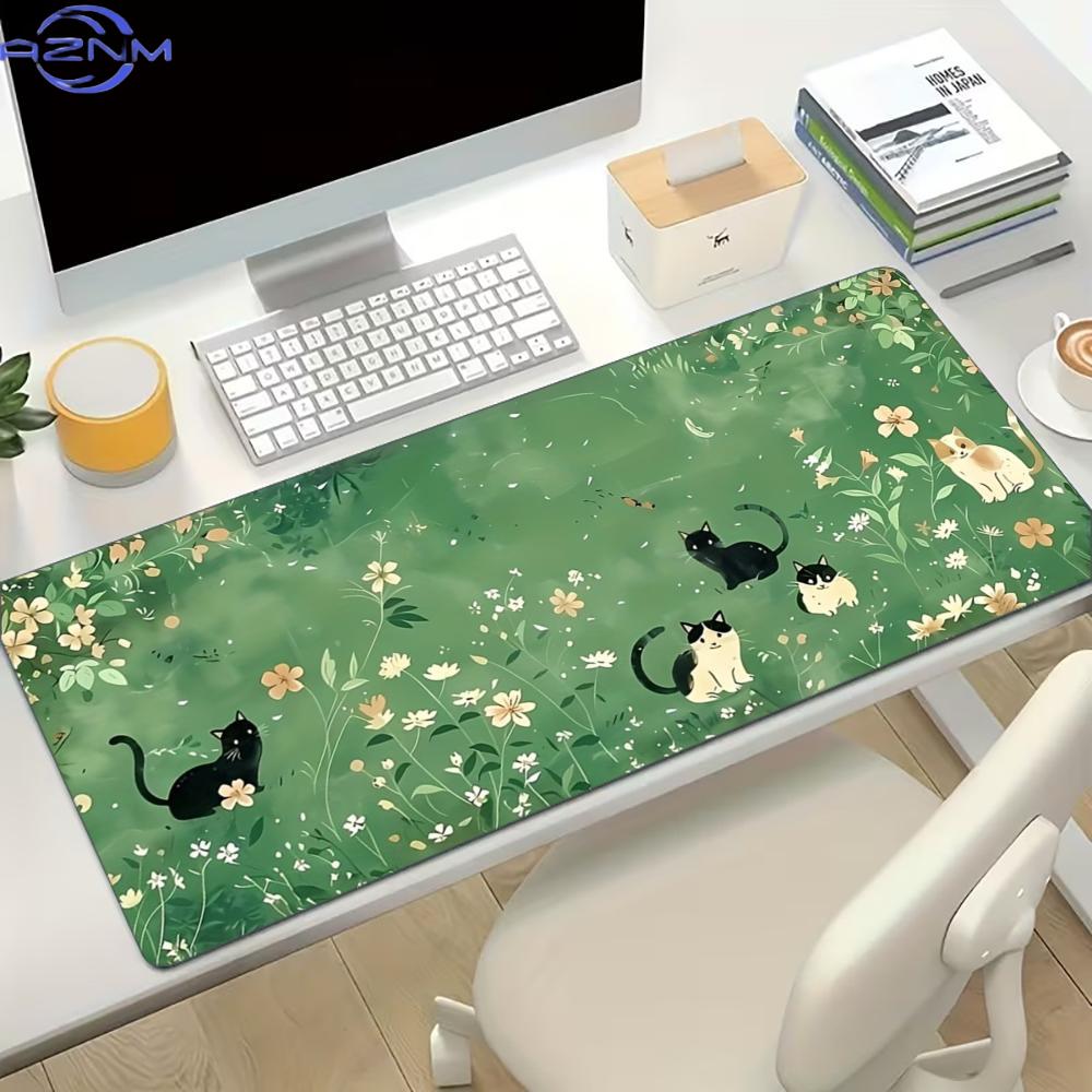 Desk Setup Designer - Floral Cat Design Large Gaming Mouse