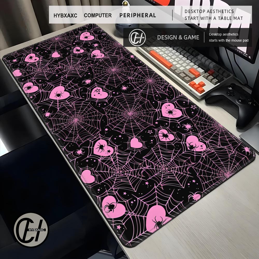Desk Setup For Gaming - 90x40 White or Pink Spiderweb Hearts