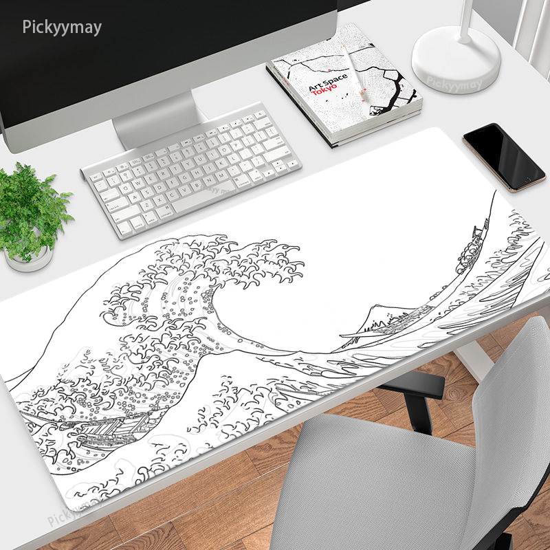 Desk Setup Blue - Large Mousepad Japan Great Wave Mousepads