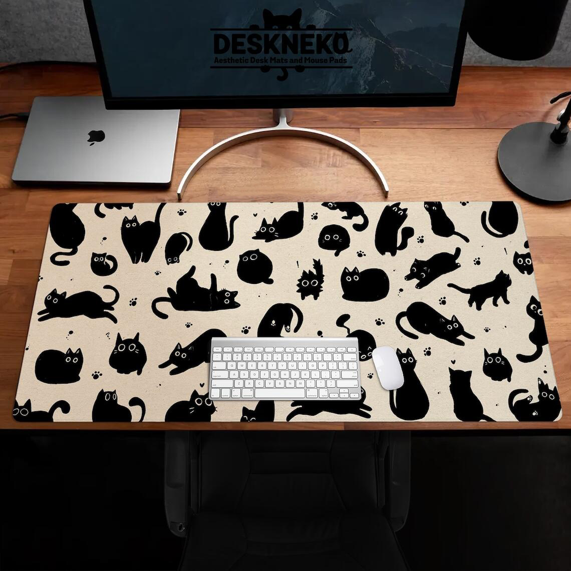 Cute Black Cat Desk Mat On Bei - Desk Setup Blue review and price