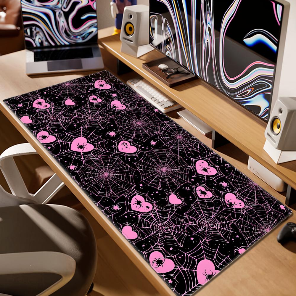 90x40 White or Pink Spiderweb  - Desk Setup For Gaming review and price
