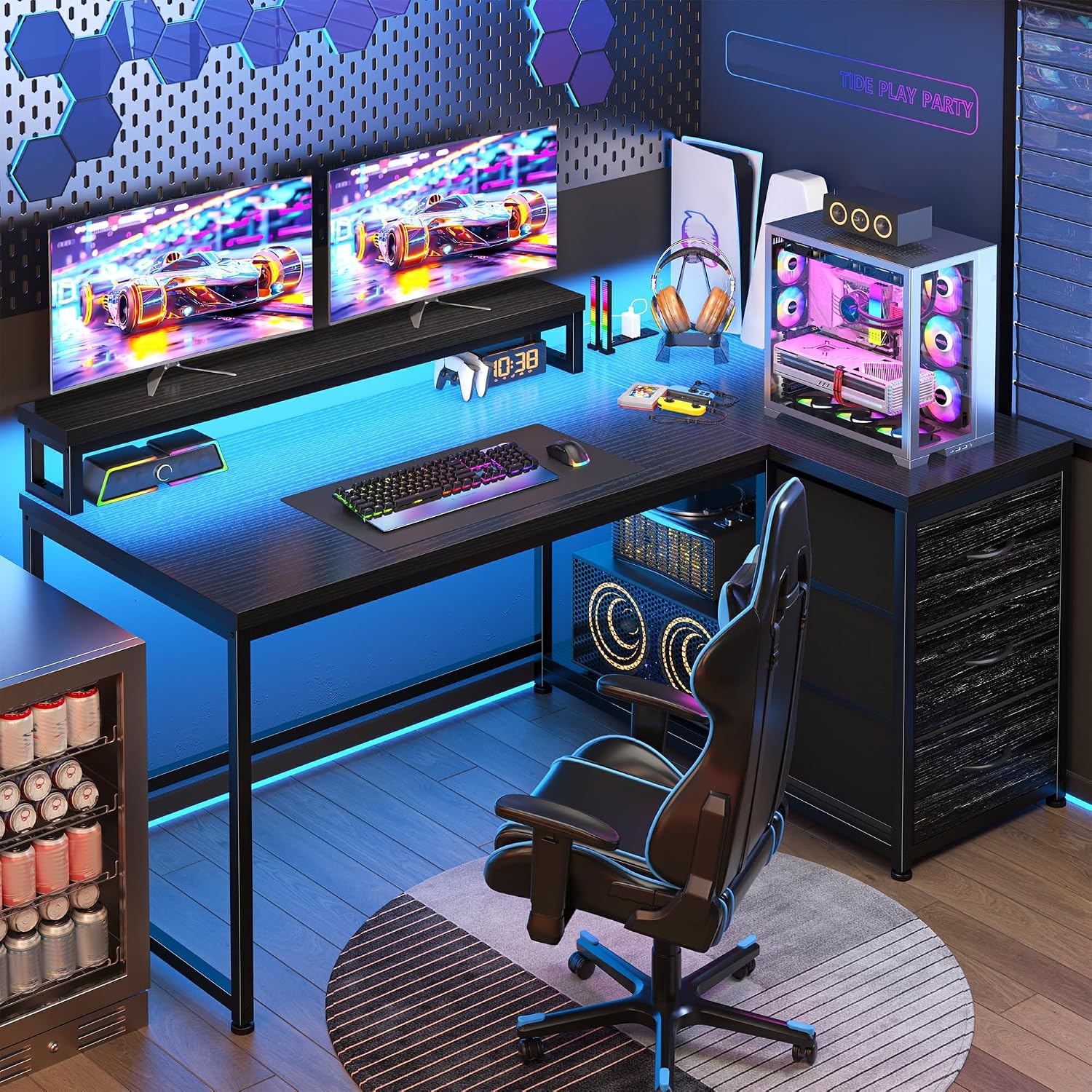 Gaming Desk with 3 Drawers & 4 - Desk Setup Gaming Pc review and price