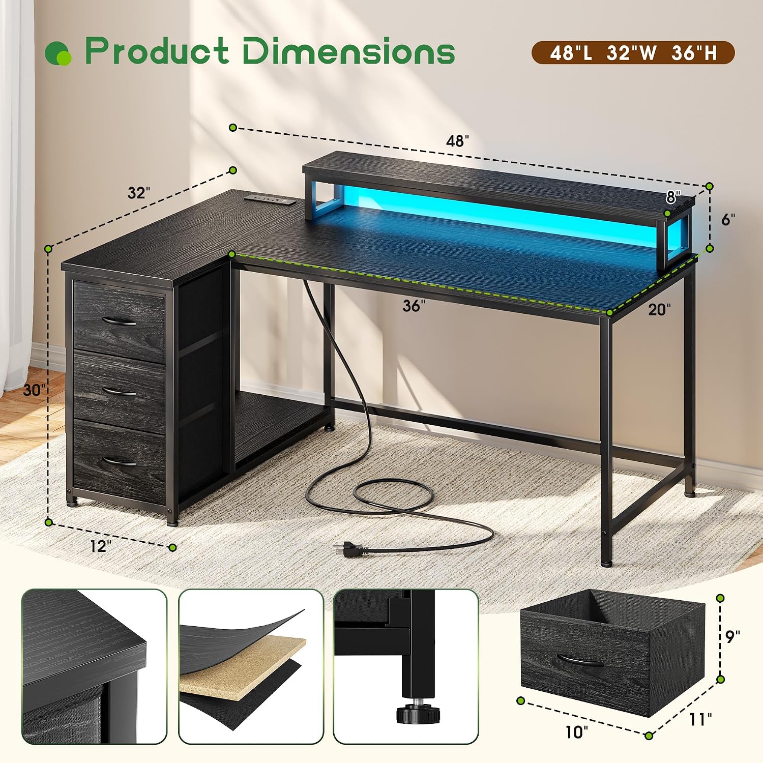 Gaming Desk with 3 Drawers & 4 - Desk Setup Gaming Pc review and price