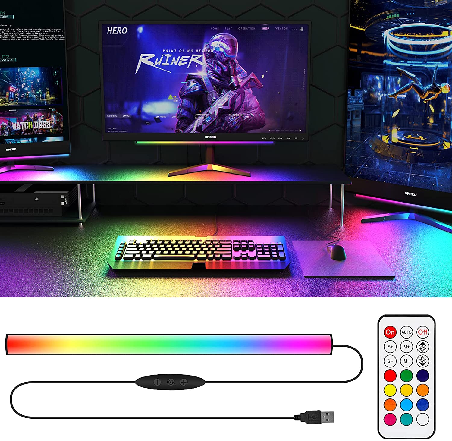 Under Monitor Light Bar RGB Dr - Desk Setup Gaming Pc review and price