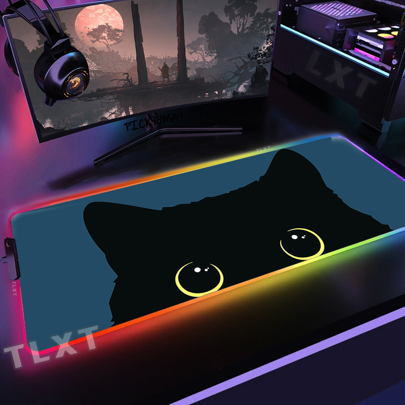 Large RGB Mouse Mat Cute Cat G - Desk Setup Blue review and price