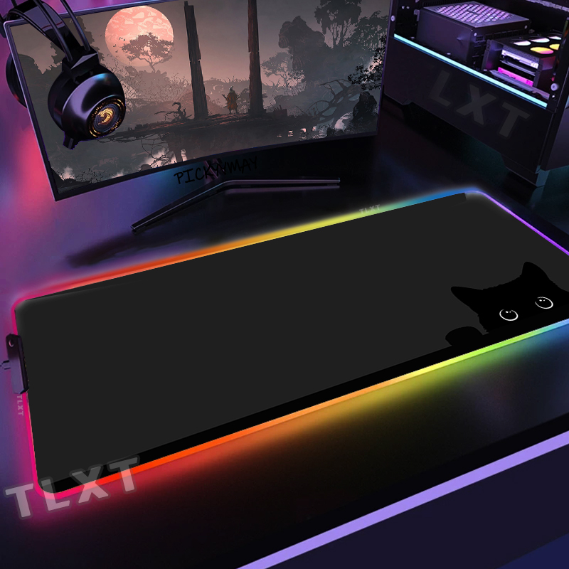 Large RGB Mouse Mat Cute Cat G - Desk Setup Blue review and price