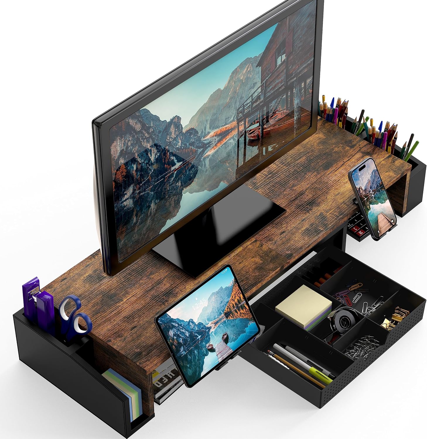 Dual Monitor Stand Riser Adjus - Monitor Riser Wood review and price